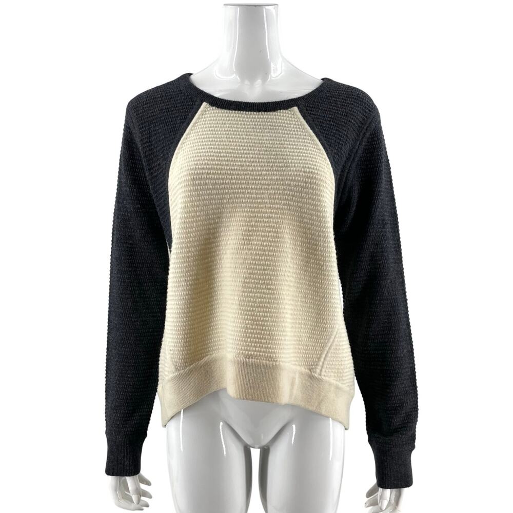 Rag & Bone Womens Sweater Medium Gray Cream Waffle Knit Raglan Sleeve Hi Lo Hem